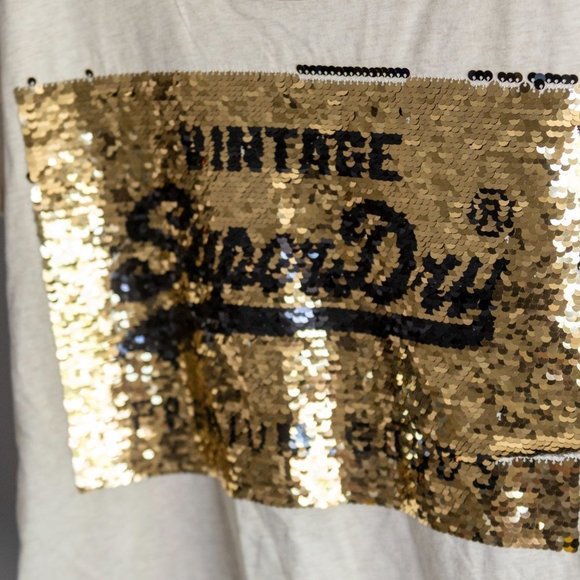 Superdry | SEQUIN SLIM BOYFRIEND T-SHIRT |  Sold out | Off White | Women's 8 | M - Picture 11 of 16